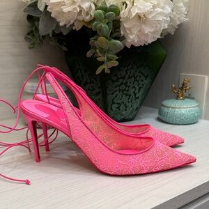 Christian Louboutin - Lace Up Kate 85 Elegant Pink Lace Heels - Size 11 (41) NWT